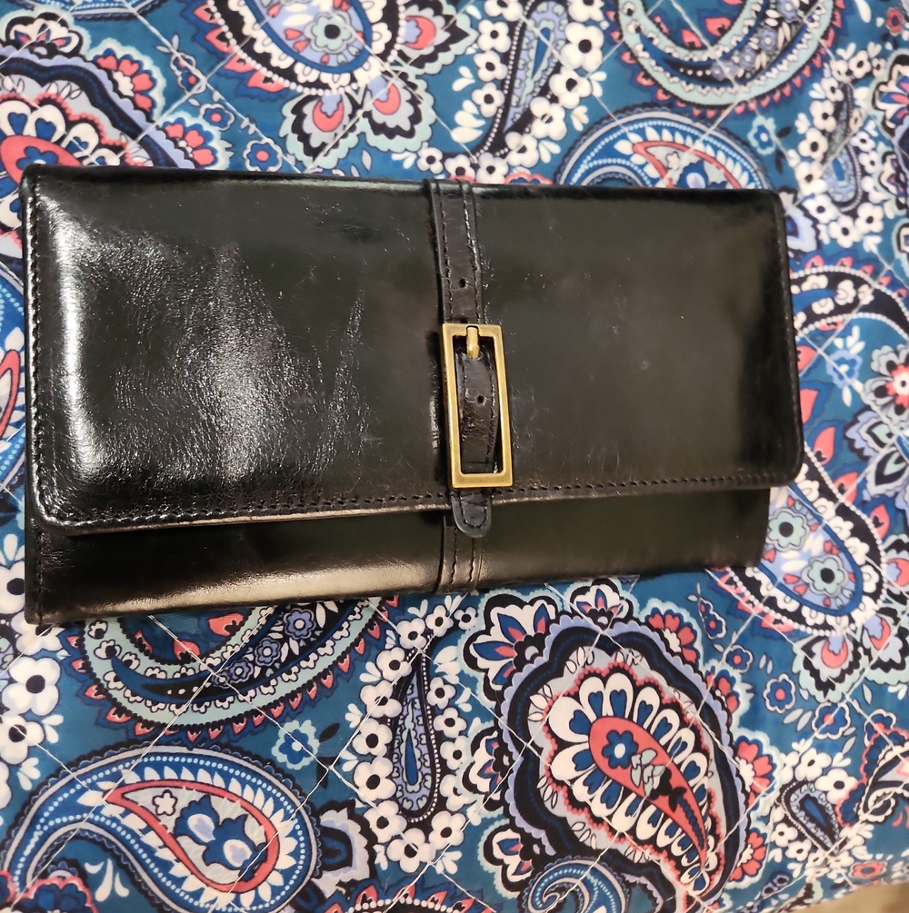 Hobo Black Leather Buckle Clutch Wallet for Women